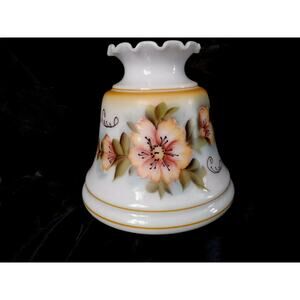 Hand Painted Vintage Milk Glass Hurricane Lamp Shade